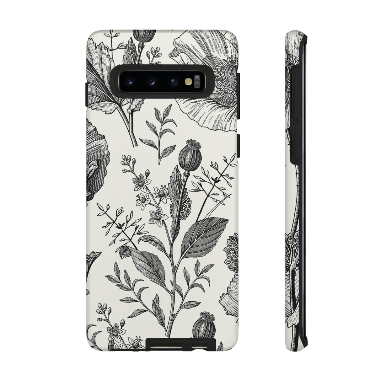 Poppy Gray Vintage Flower Samsung Case (Protective) Samsung Galaxy S10 Matte Phone Case