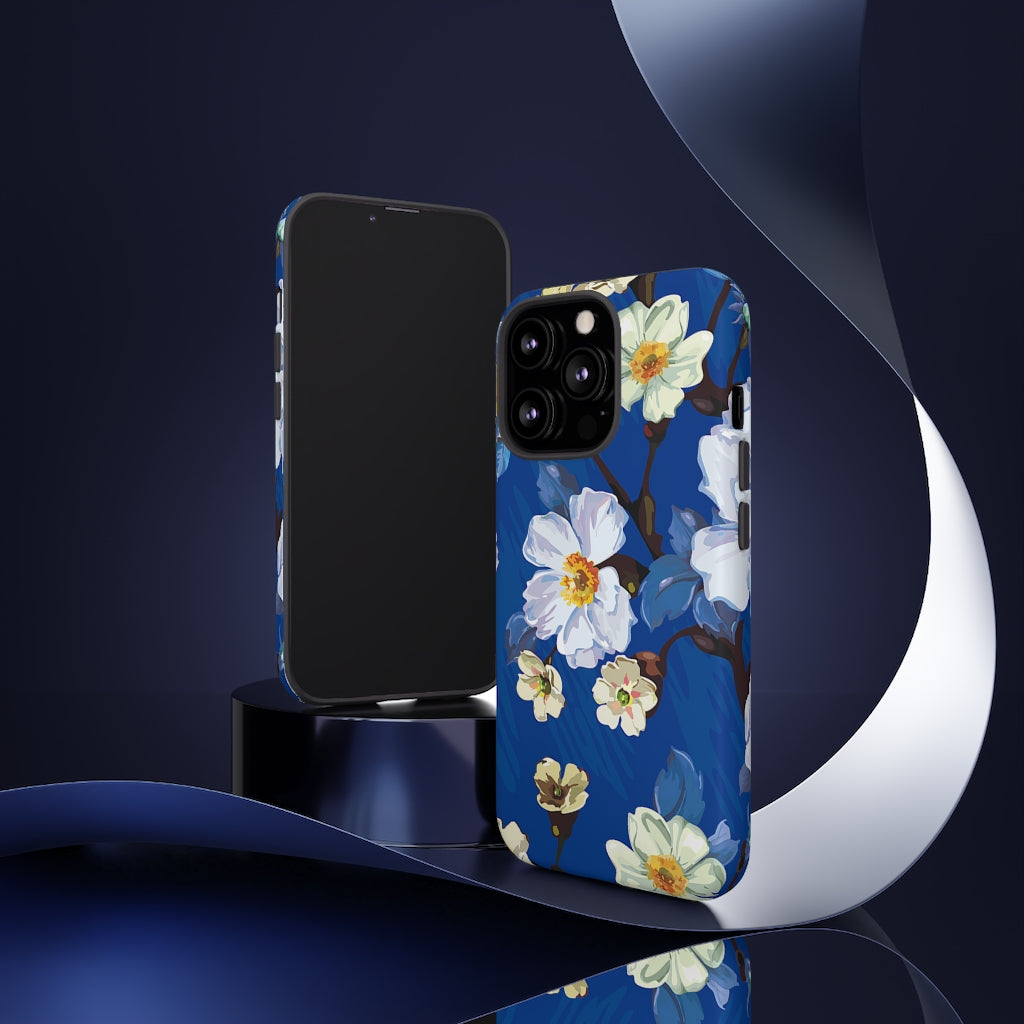 Elegant Flower on Blue iPhone Case (Protective) Phone Case