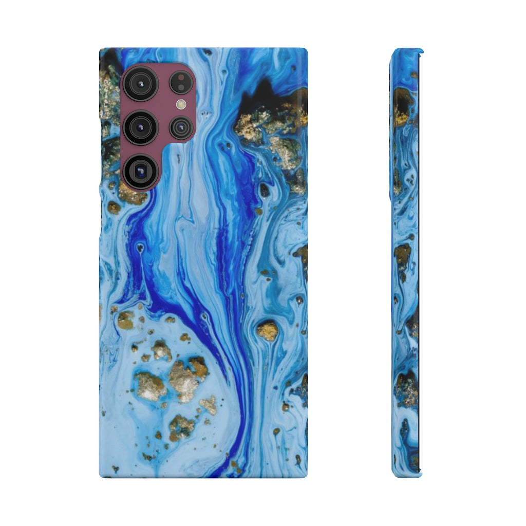 Blue Ice Ink Art Android Case (Slim) Samsung Galaxy S22 Ultra Glossy Phone Case