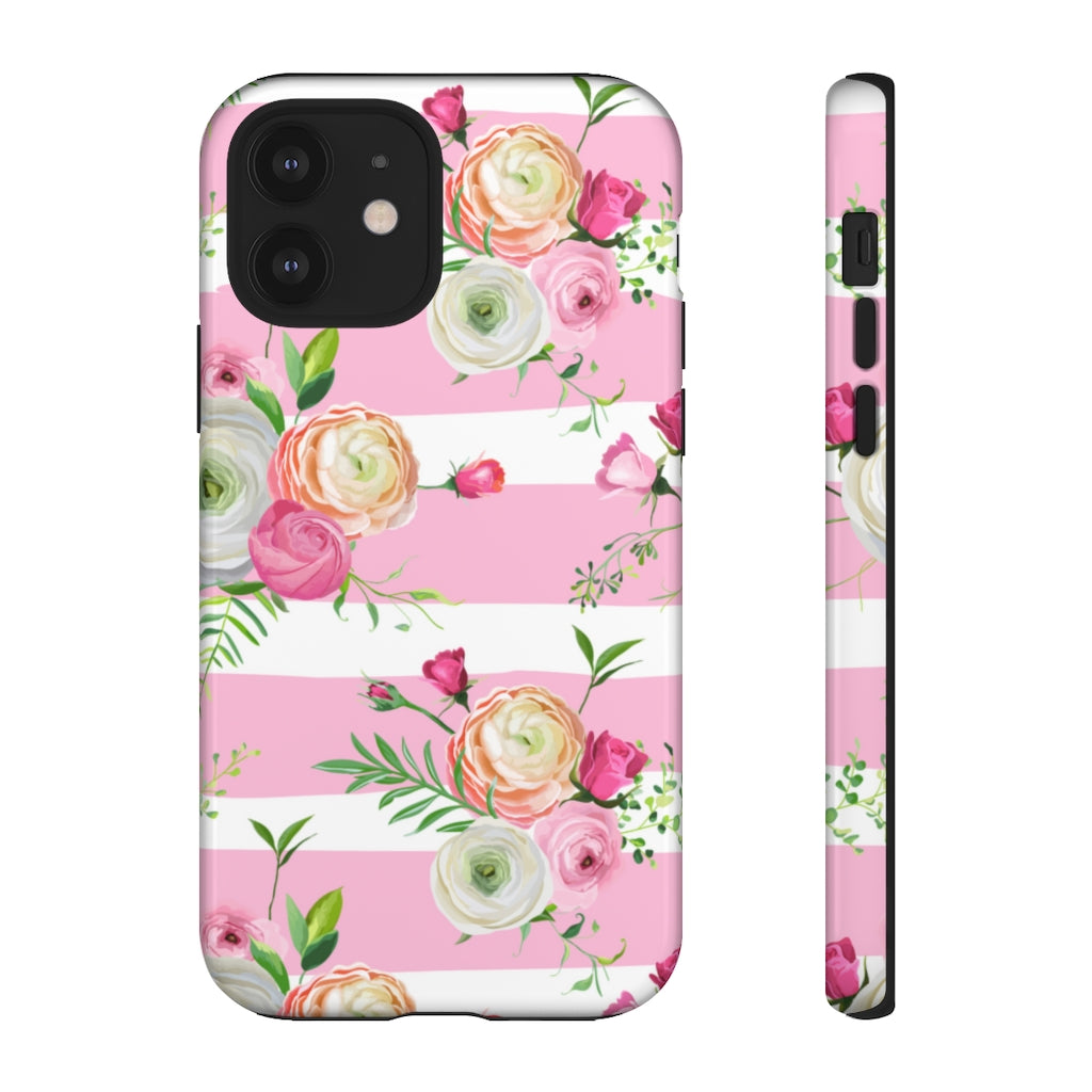 Pink Roses and Ranunculus Flowers iPhone Case (Protective) iPhone 12 Glossy Phone Case