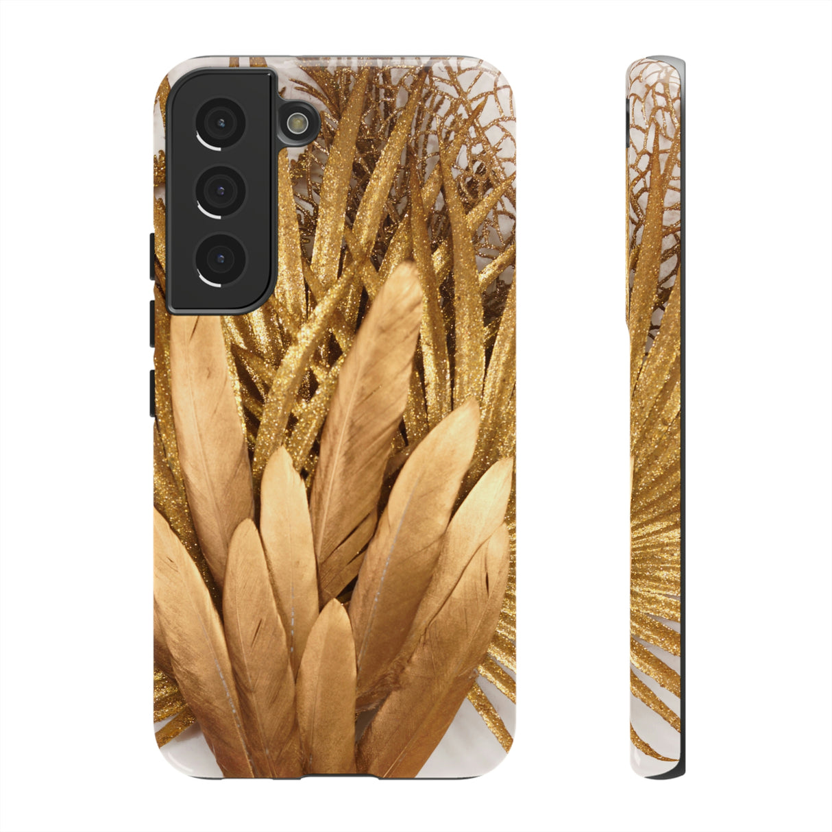 Gold Feather Android Case (Protective) Samsung Galaxy S22 Glossy Phone Case