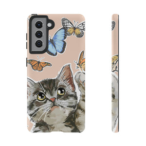 Cute Cat Butterflies Android Case (Protective) Samsung Galaxy S21 Glossy Phone Case