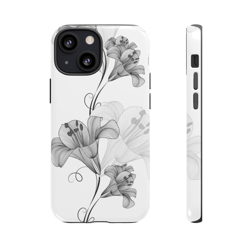 Lily Flower Monochrome iPhone Case (Protective) iPhone 13 Mini Glossy Phone Case