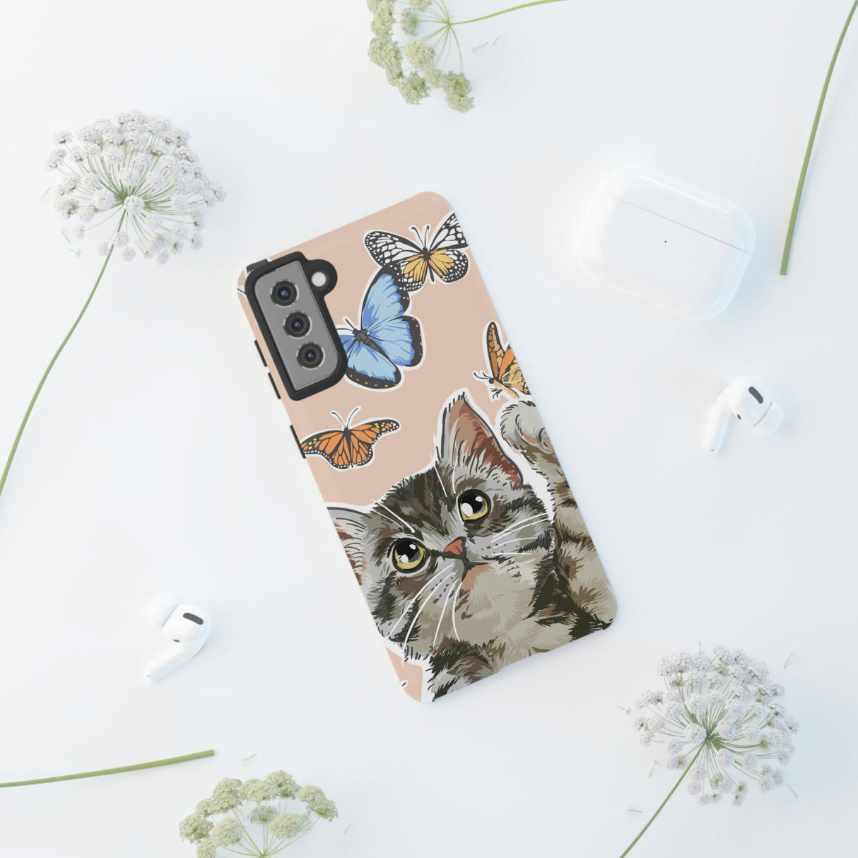 Cute Cat Butterflies Android Case (Protective) Phone Case