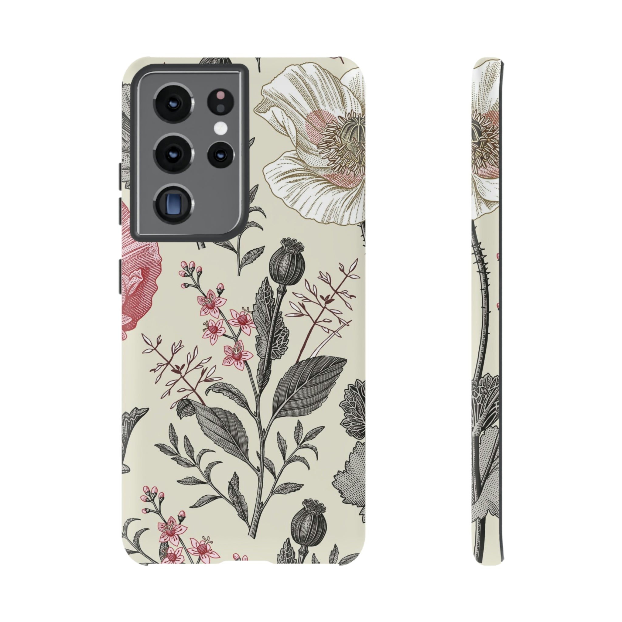 Poppy Pink Vintage Flower Samsung Case (Protective) Samsung Galaxy S21 Ultra Matte Phone Case