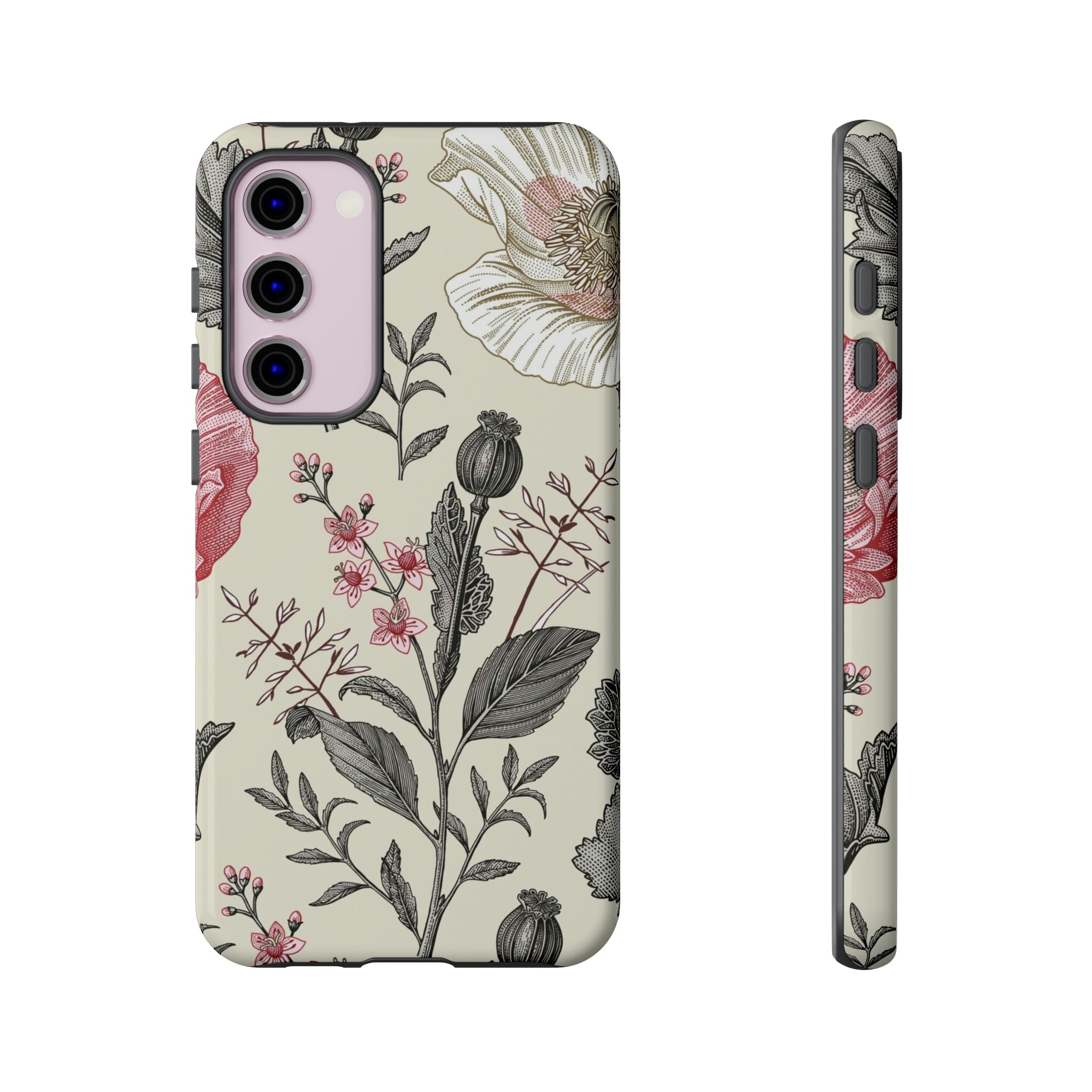 Poppy Pink Vintage Flower Samsung Case (Protective) Samsung Galaxy S23 Plus Glossy Phone Case