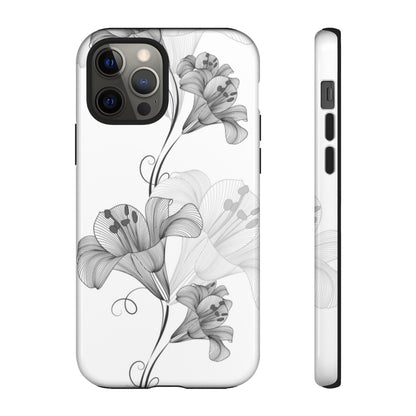 Lily Flower Monochrome iPhone Case (Protective) iPhone 12 Pro Glossy Phone Case