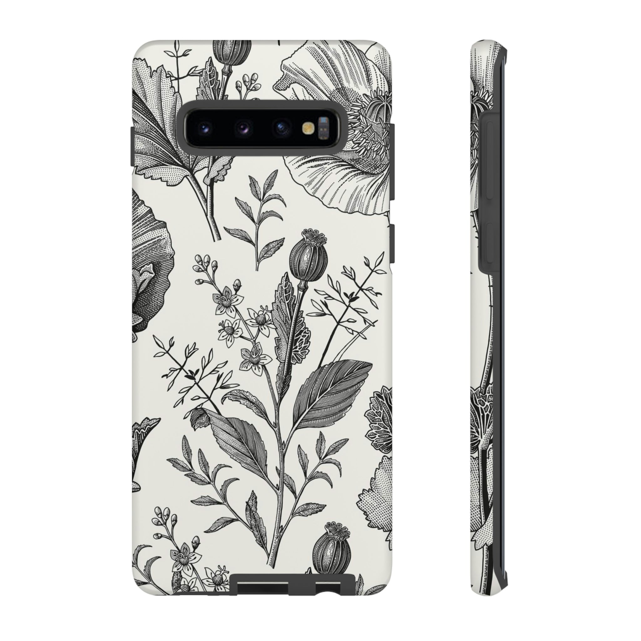 Poppy Gray Vintage Flower Samsung Case (Protective) Samsung Galaxy S10 Plus Matte Phone Case