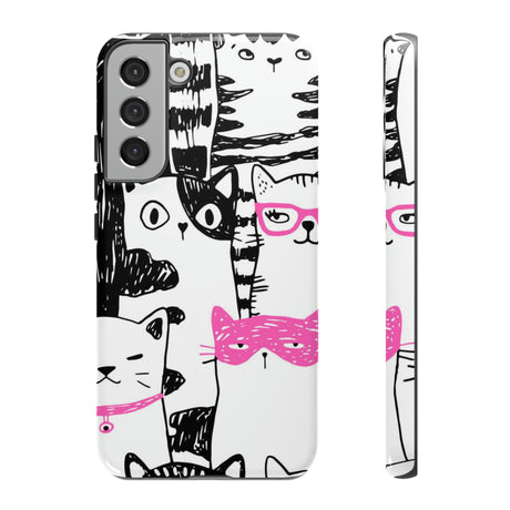 Black & Pink Cat Pattern Android Case (Protective) Samsung Galaxy S22 Plus Glossy Phone Case