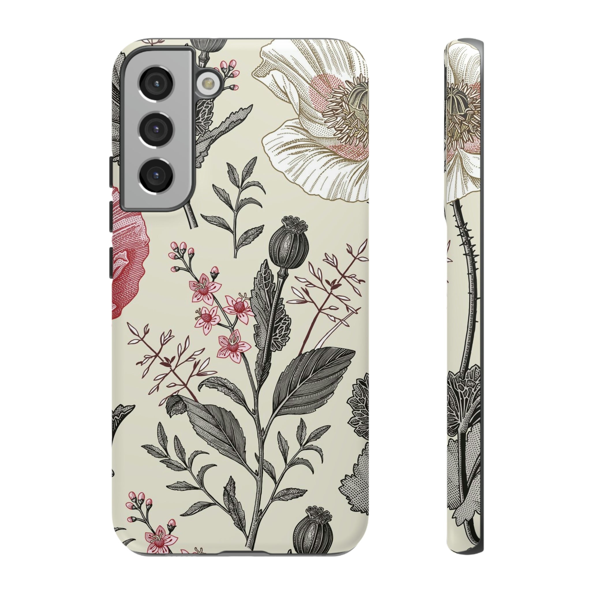 Poppy Pink Vintage Flower Samsung Case (Protective) Samsung Galaxy S22 Plus Matte Phone Case