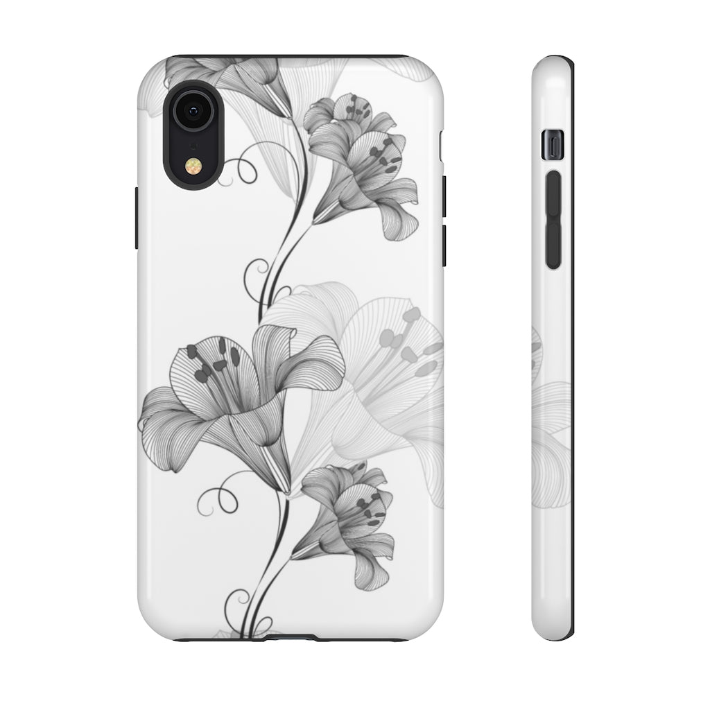 Lily Flower Monochrome iPhone Case (Protective) iPhone XR Glossy Phone Case