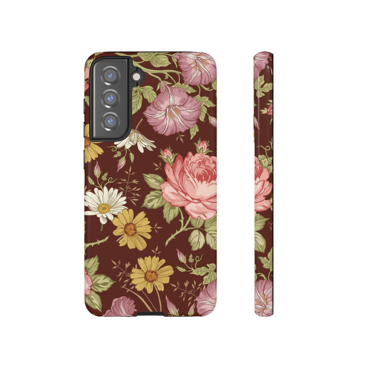 Dark red Vintage Flower Samsung Case (Protective) Samsung Galaxy S21 FE Glossy Phone Case