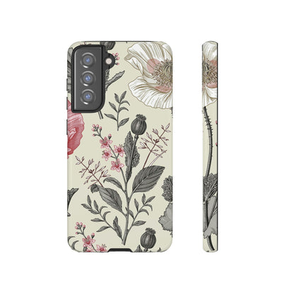 Poppy Pink Vintage Flower Samsung Case (Protective) Samsung Galaxy S21 FE Glossy Phone Case