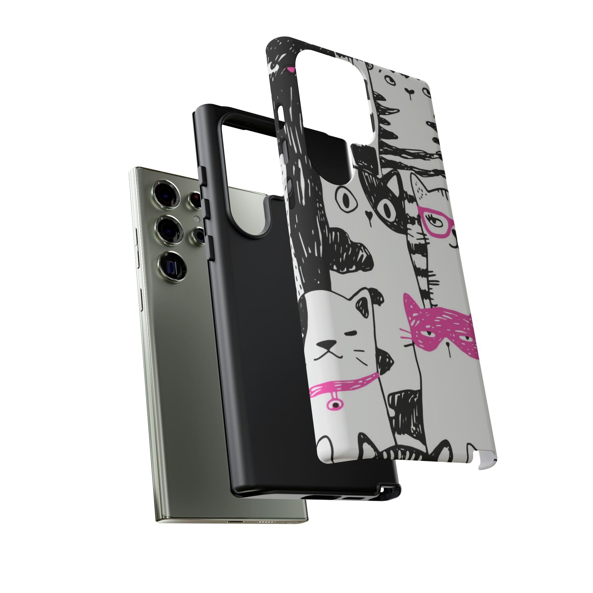 Black & Pink Cat Pattern Android Case (Protective) Phone Case