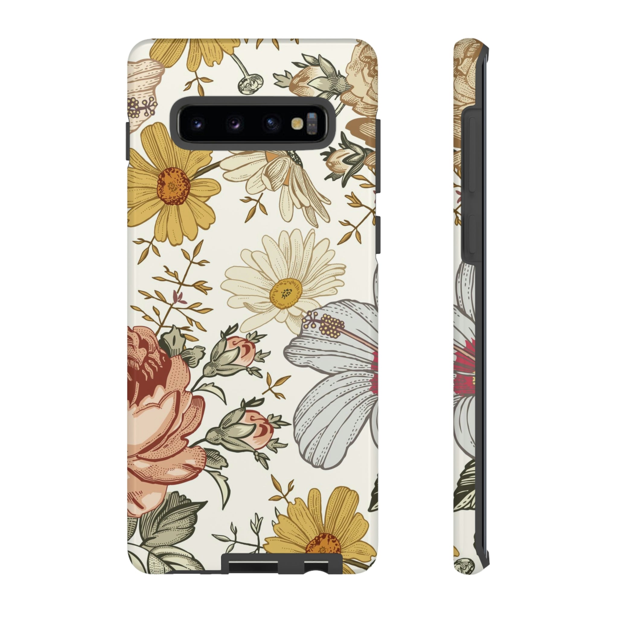 Linear Vintage Flower Samsung Case (Protective) Samsung Galaxy S10 Plus Glossy Phone Case