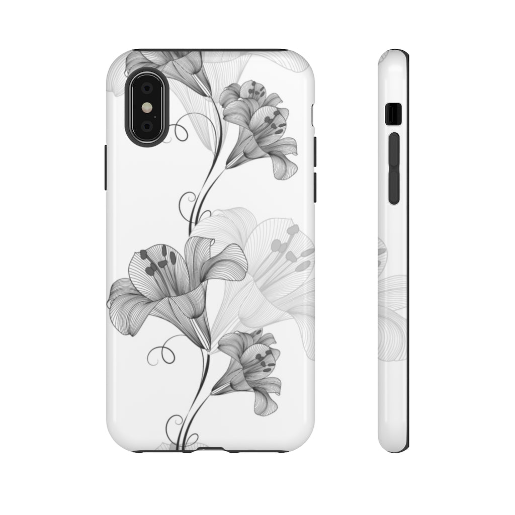 Lily Flower Monochrome iPhone Case (Protective) iPhone X Glossy Phone Case