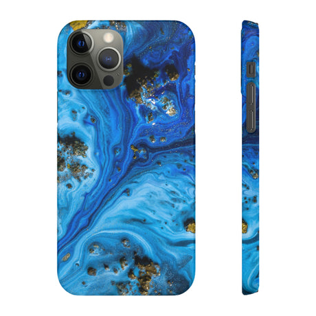 Blue Ice Melt Ink Art iPhone Case (Slim) iPhone 12 Pro Glossy Phone Case