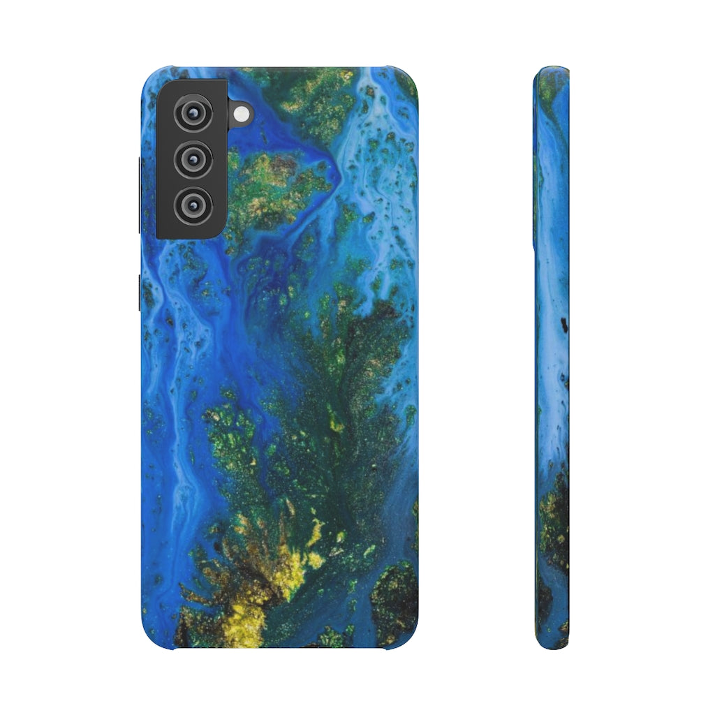 Blue Globe Ink Art Android Case (Slim) Samsung Galaxy S21 Plus Glossy Phone Case