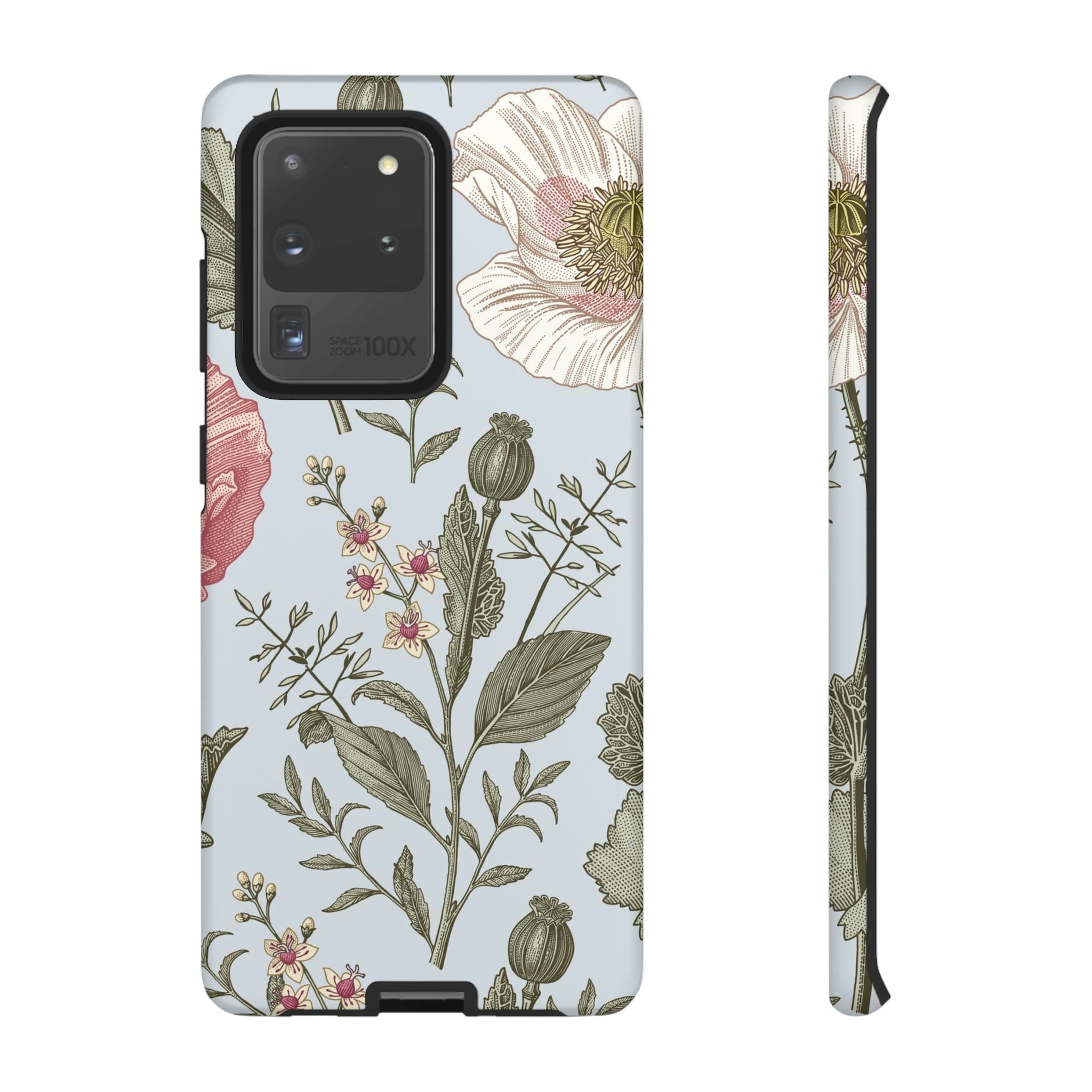 Poppy Blue Vintage Flower Samsung Case (Protective) Samsung Galaxy S20 Ultra Matte Phone Case