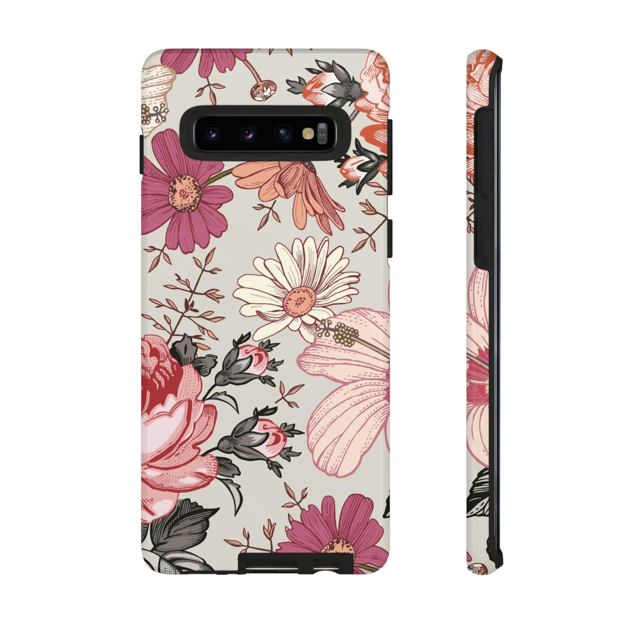 Pink daisies Vintage Flower Samsung Case (Protective) Samsung Galaxy S10 Glossy Phone Case