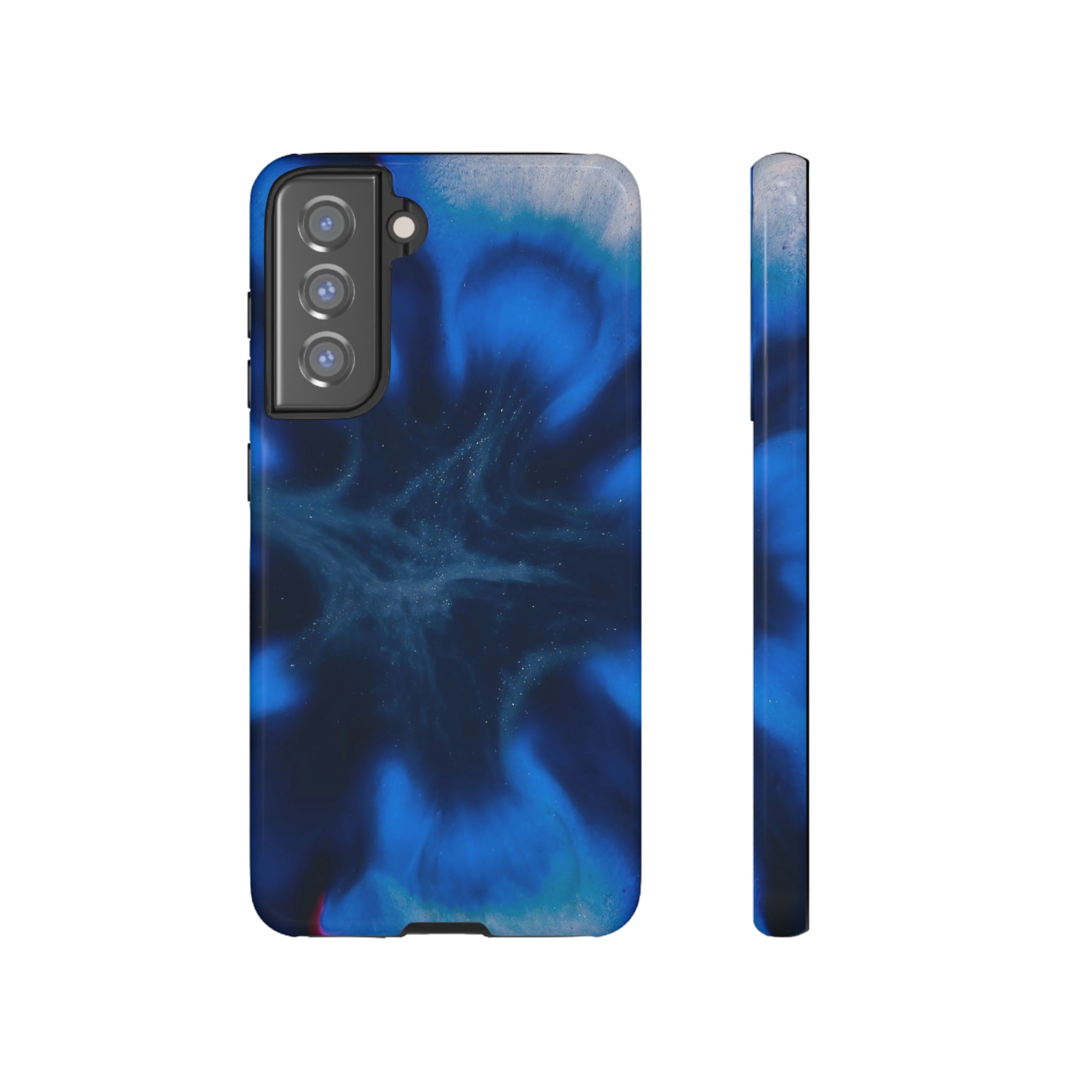 Blue Star Marble Ink Art Android Case (Protective) Samsung Galaxy S21 FE Glossy Phone Case