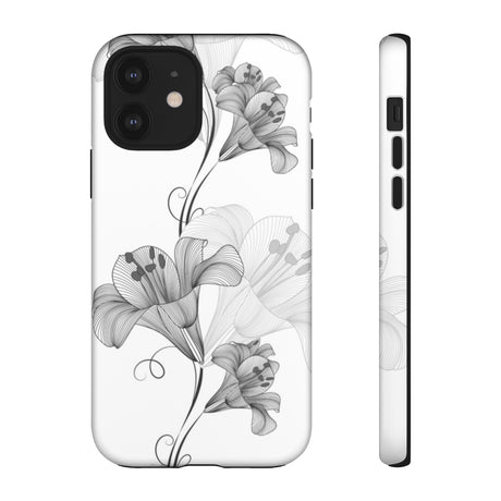 Lily Flower Monochrome iPhone Case (Protective) iPhone 12 Matte Phone Case