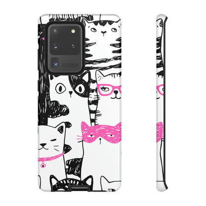 Black & Pink Cat Pattern Android Case (Protective) Samsung Galaxy S20 Ultra Glossy Phone Case