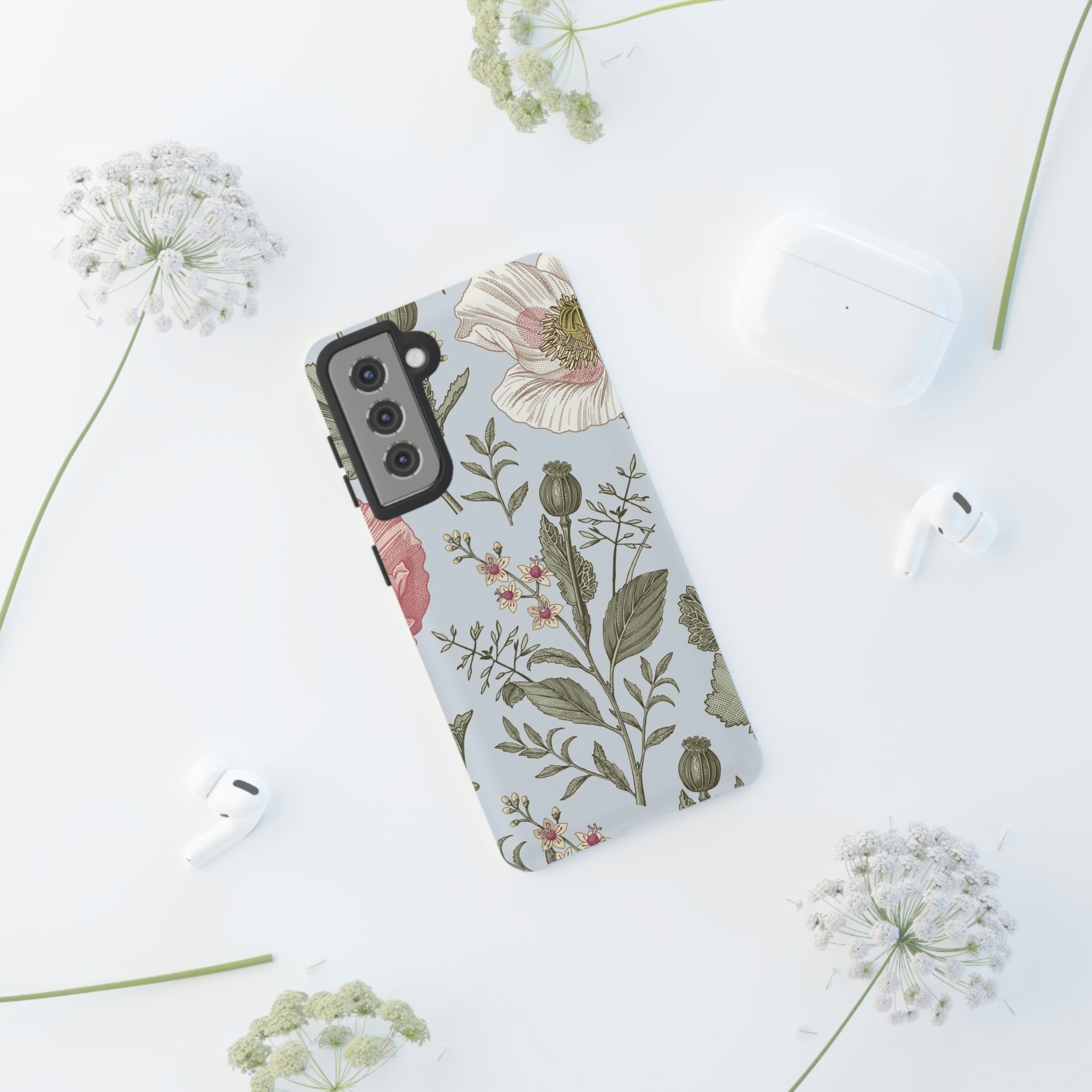 Poppy Blue Vintage Flower Samsung Case (Protective) Phone Case