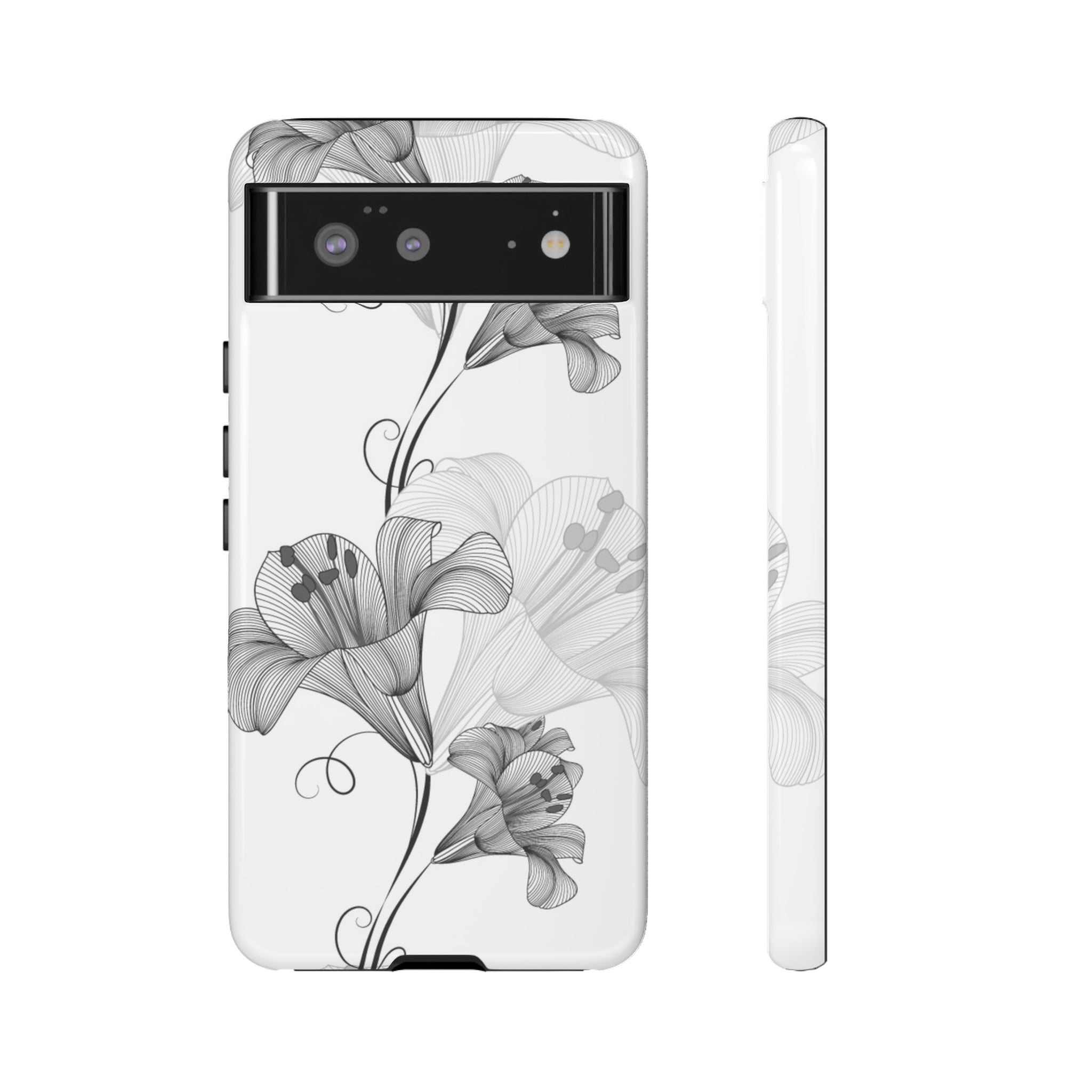 Lily Flower Monochrome Android Case (Protective) Google Pixel 6 Glossy Phone Case