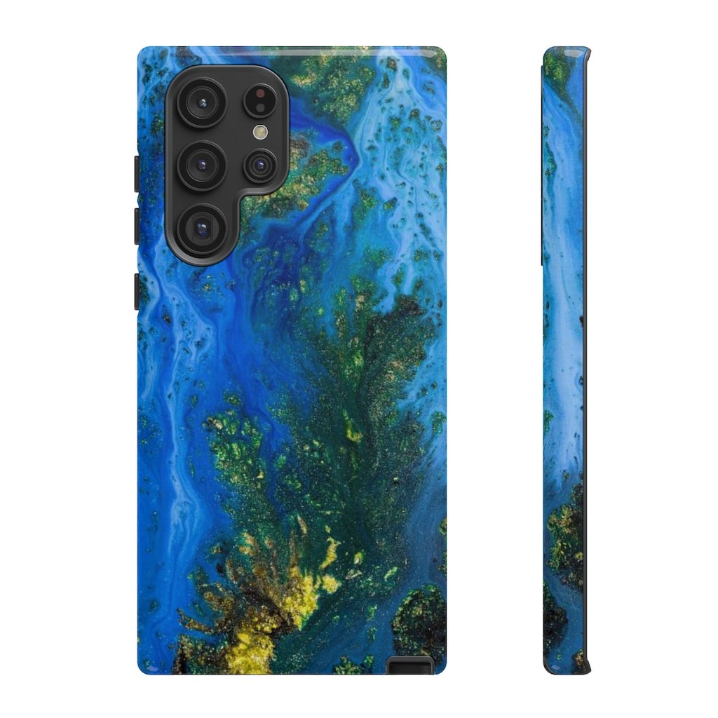 Blue Globe Ink Art Android Case (Protective) Samsung Galaxy S22 Ultra Glossy Phone Case