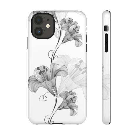 Lily Flower Monochrome iPhone Case (Protective) iPhone 11 Glossy Phone Case