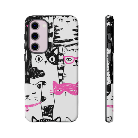 Black & Pink Cat Pattern Android Case (Protective) Samsung Galaxy S23 Plus Matte Phone Case