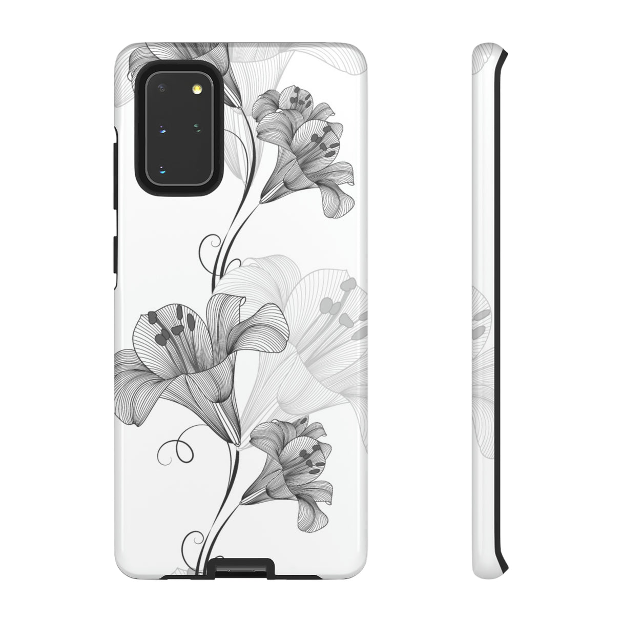 Lily Flower Monochrome Android Case (Protective) Samsung Galaxy S20+ Glossy Phone Case