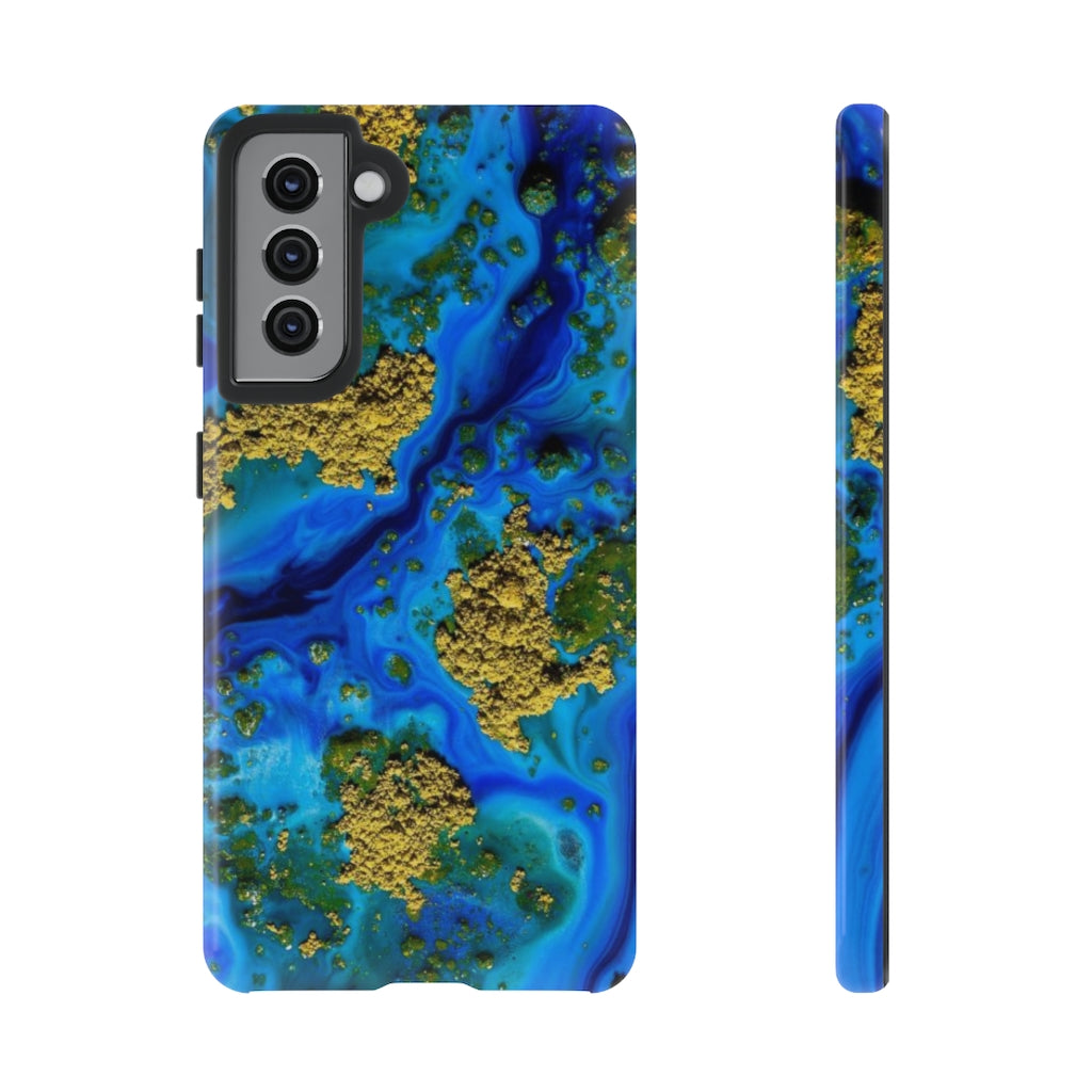 Blue Clear Ocean Ink Art Android Case (Protective) Samsung Galaxy S21 Glossy Phone Case