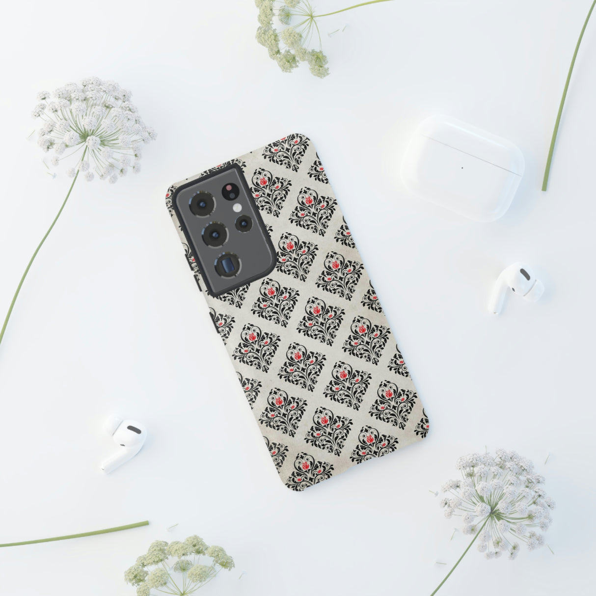 Grey Rose Gothic Flower Samsung Case (Protective) Phone Case