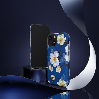 Elegant Flower on Blue iPhone Case (Protective) Phone Case