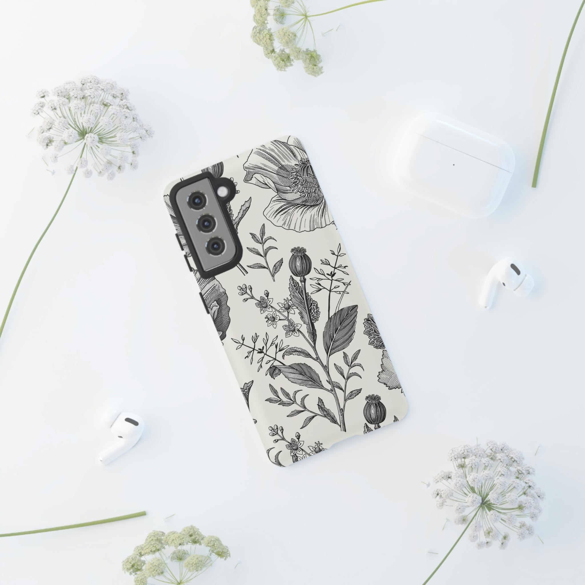 Poppy Gray Vintage Flower Samsung Case (Protective) Phone Case