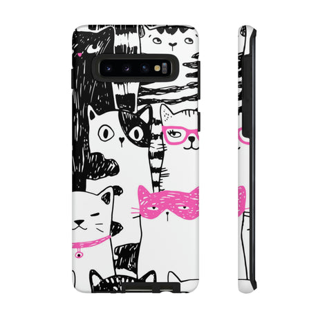 Black & Pink Cat Pattern Android Case (Protective) Samsung Galaxy S10 Matte Phone Case