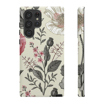 Poppy Pink Vintage Flower Samsung Case (Protective) Samsung Galaxy S22 Ultra Matte Phone Case