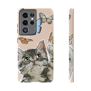 Cute Cat Butterflies Android Case (Protective) Samsung Galaxy S21 Ultra Matte Phone Case