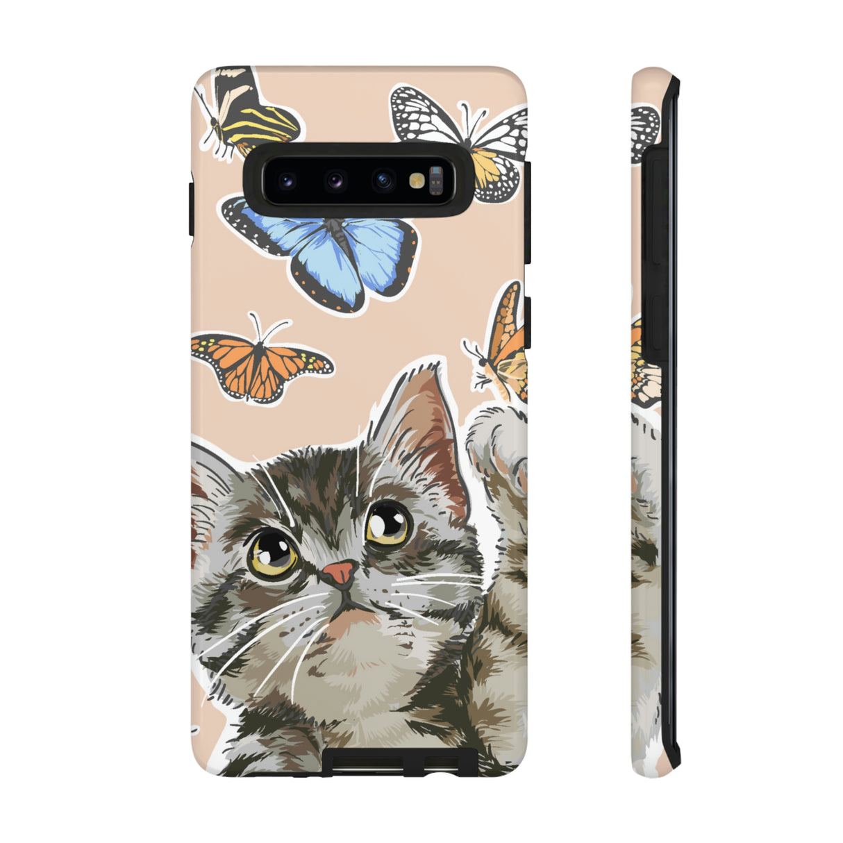 Cute Cat Butterflies Android Case (Protective) Samsung Galaxy S10 Glossy Phone Case