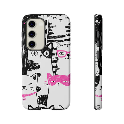 Black & Pink Cat Pattern Android Case (Protective) Samsung Galaxy S23 Matte Phone Case