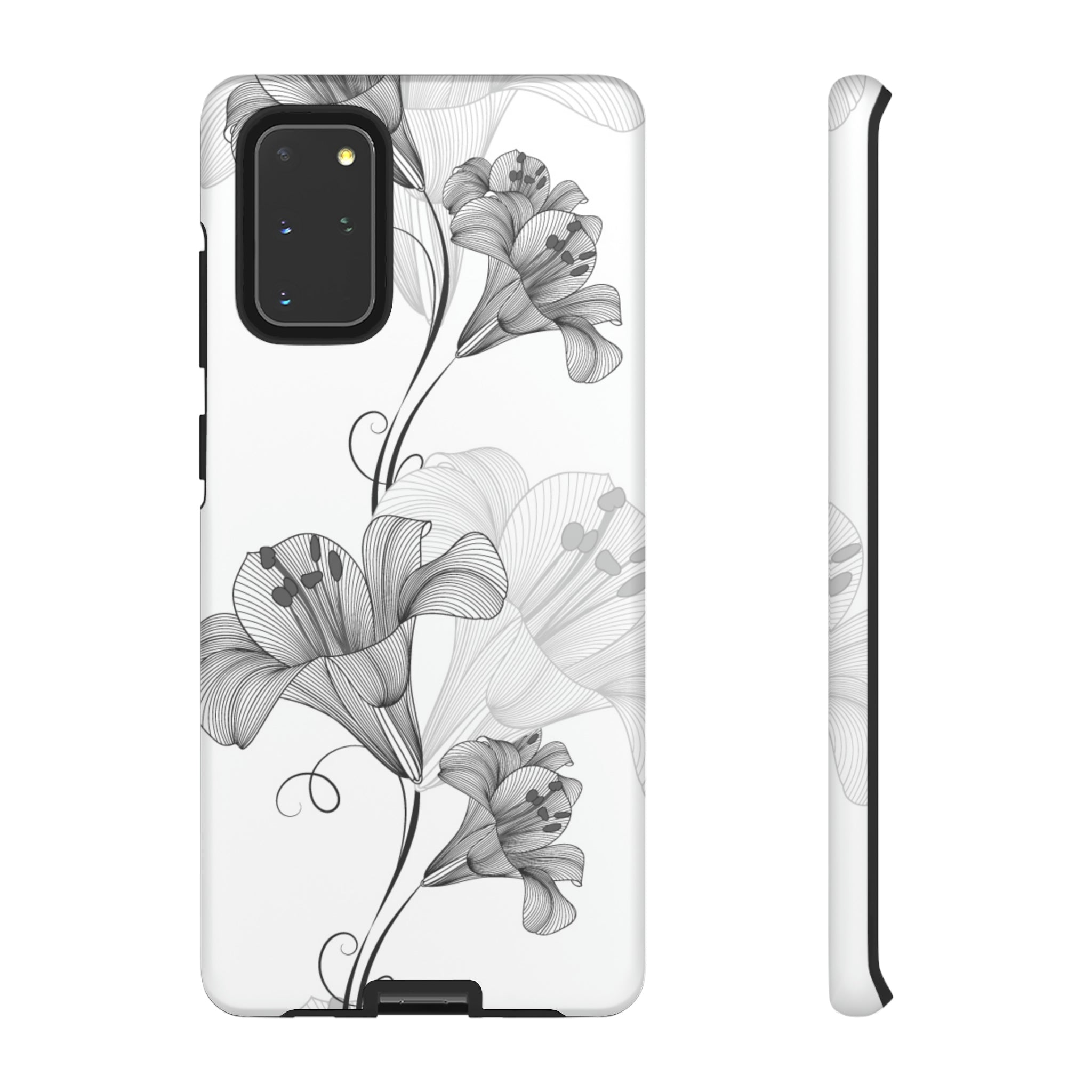 Lily Flower Monochrome Android Case (Protective) Samsung Galaxy S20+ Matte Phone Case