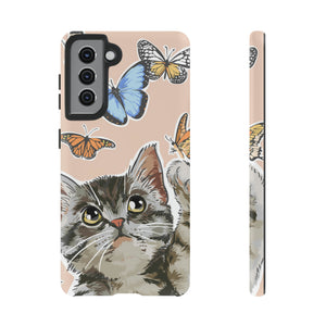 Cute Cat Butterflies Android Case (Protective) Samsung Galaxy S21 Matte Phone Case