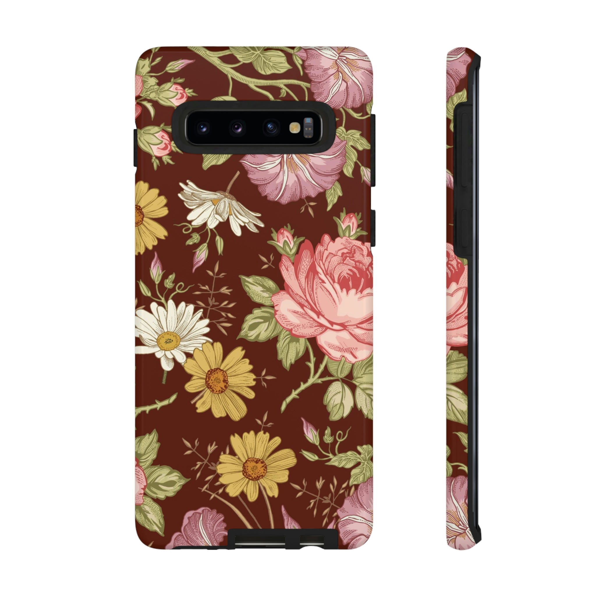 Dark red Vintage Flower Samsung Case (Protective) Samsung Galaxy S10 Glossy Phone Case