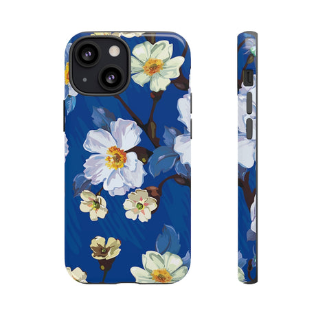 Elegant Flower on Blue iPhone Case (Protective) iPhone 13 Mini Glossy Phone Case