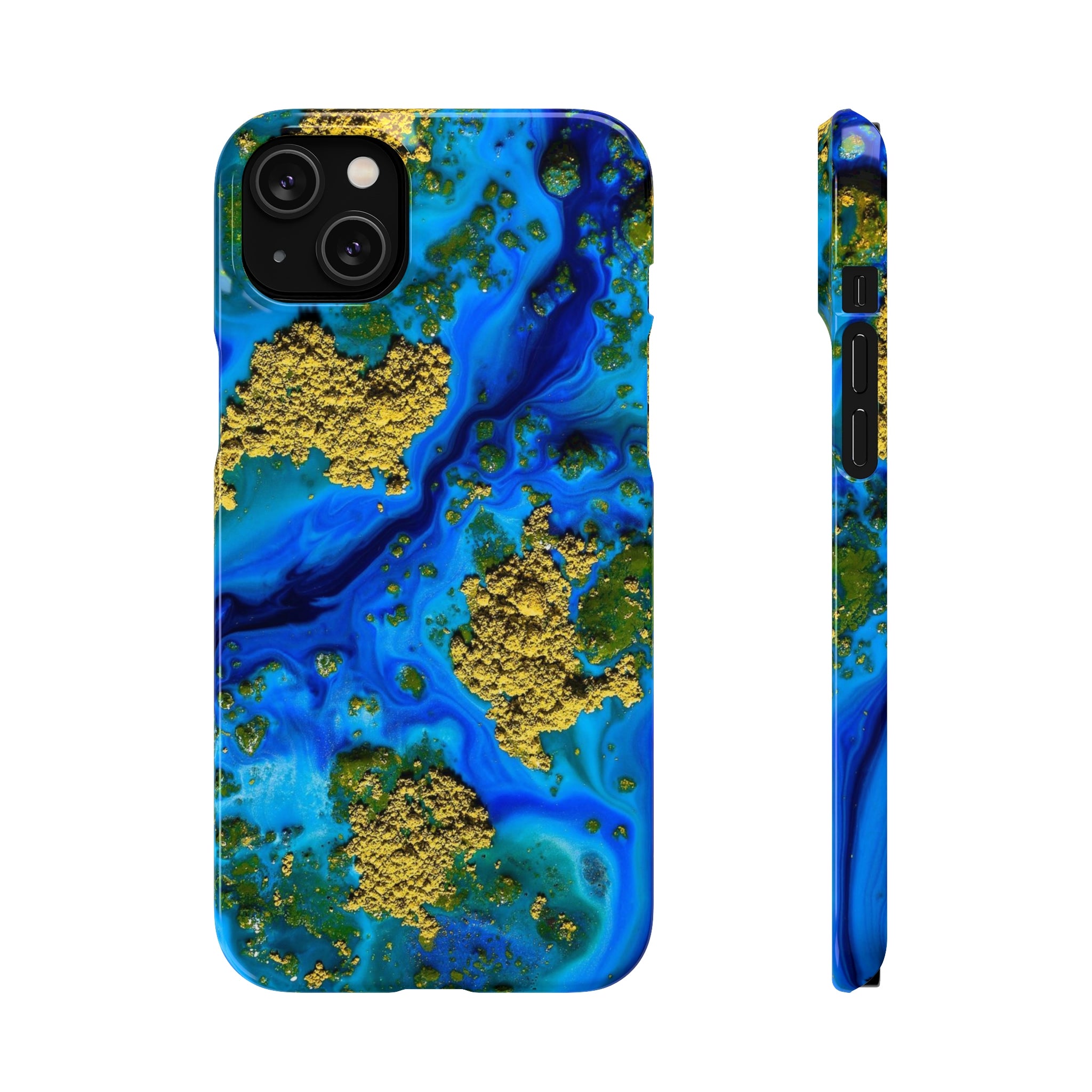 Blue Clear Ocean Ink Art iPhone Case (Slim) iPhone 14 Plus Glossy Phone Case