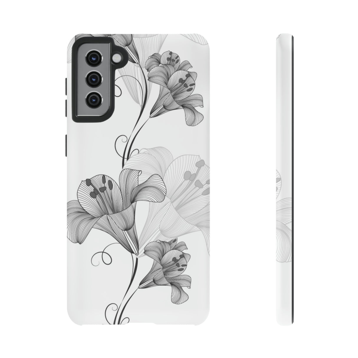 Lily Flower Monochrome Android Case (Protective) Samsung Galaxy S21 Plus Matte Phone Case