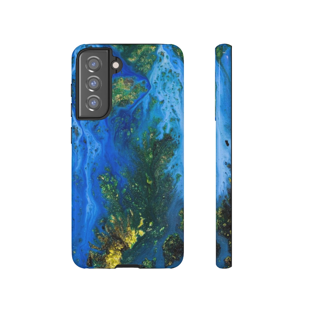 Blue Globe Ink Art Android Case (Protective) Samsung S21 FE Glossy Phone Case