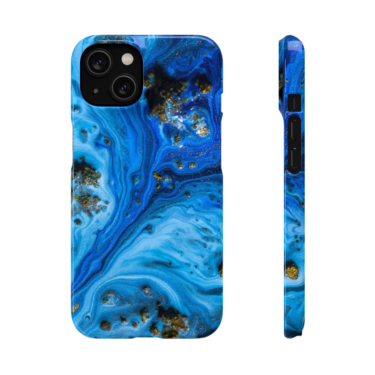 Blue Ice Melt Ink Art iPhone Case (Slim) iPhone 14 Glossy Phone Case